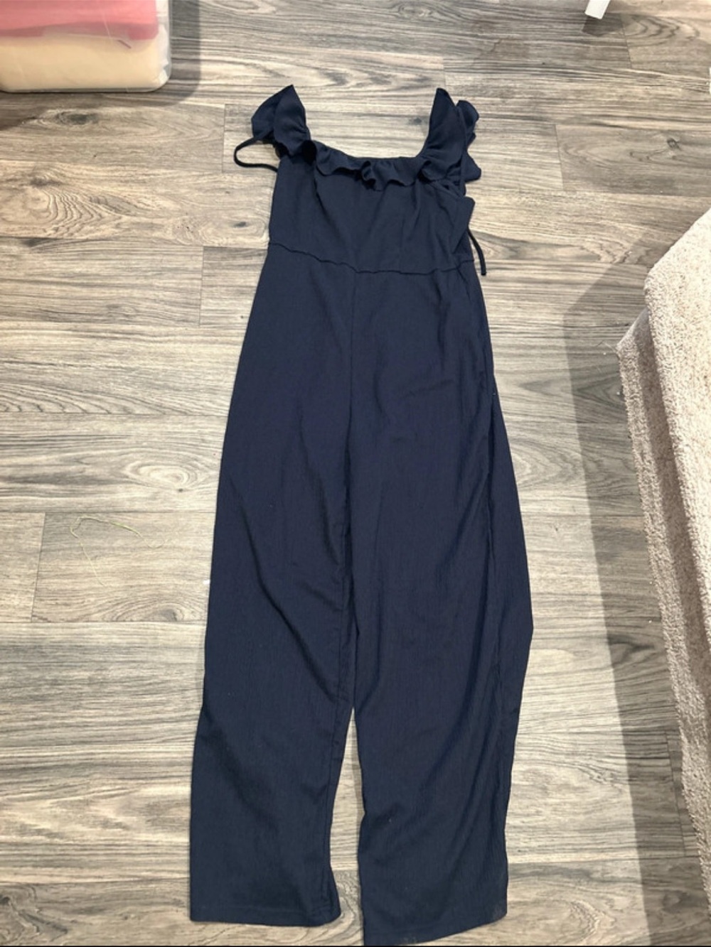 SHEIN Navy Ruffle Strap Jumpsuit